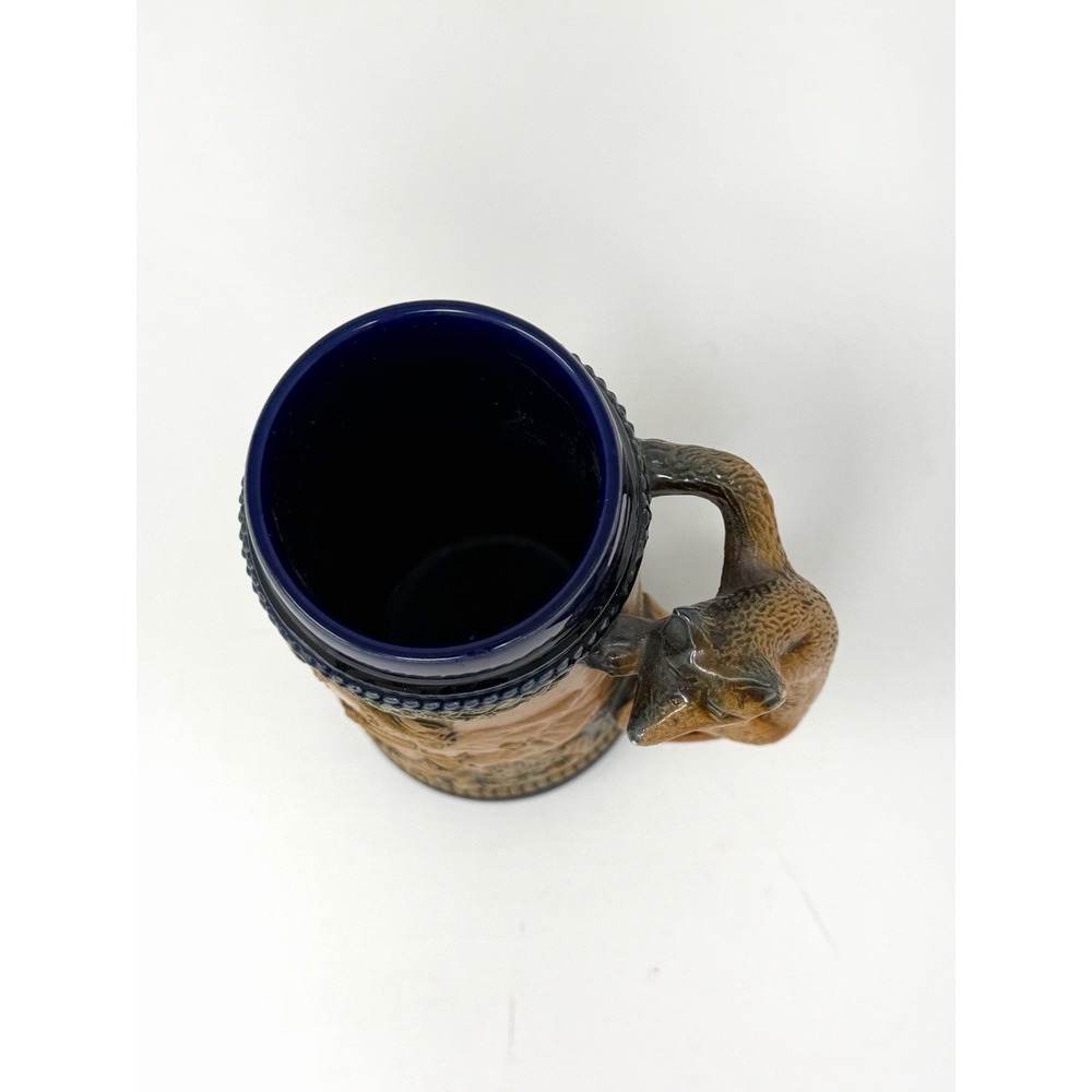 Vintage German Beer Stein Fox Handle Boar Hunting Scene Relief Mug No Lid - Picture 6 of 7